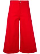 The Seafarer - Flared Cropped Trousers - Women - Cotton - 25, Red, Cotton