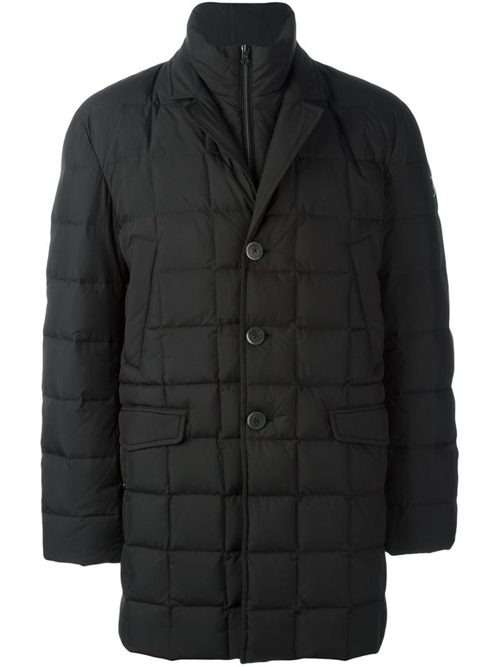 Fay Zipped Peaked Lapels Coat, Men's, Size: Xl, Black, Polyester/polyamide/feather Down