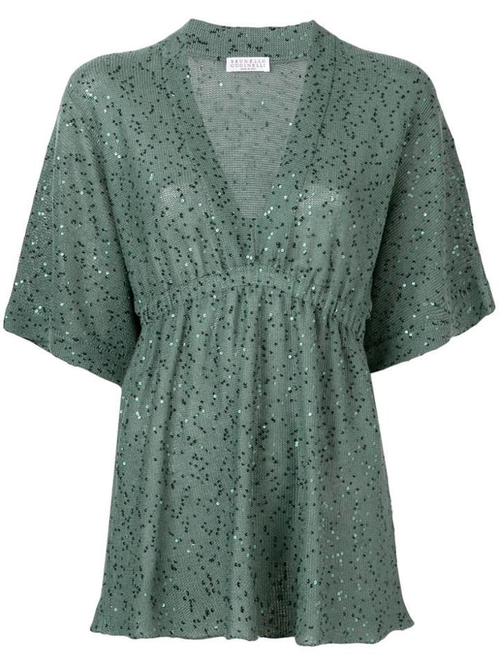 Brunello Cucinelli Knitted Sequin-embellished Top - Green
