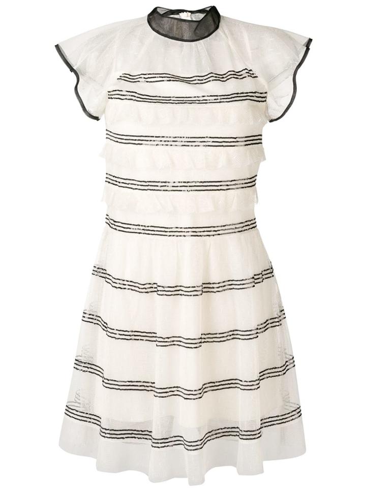 Red Valentino Sequin Embroidered Striped Dress - Neutrals