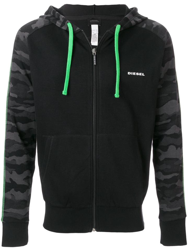 Diesel Contrast Sleeve Zip-front Hoodie - Black