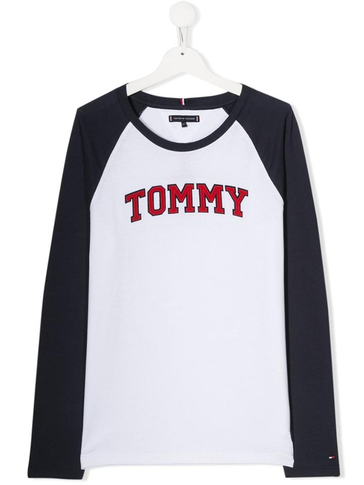 Tommy Hilfiger Junior Teen Logo Print Jersey Top - White