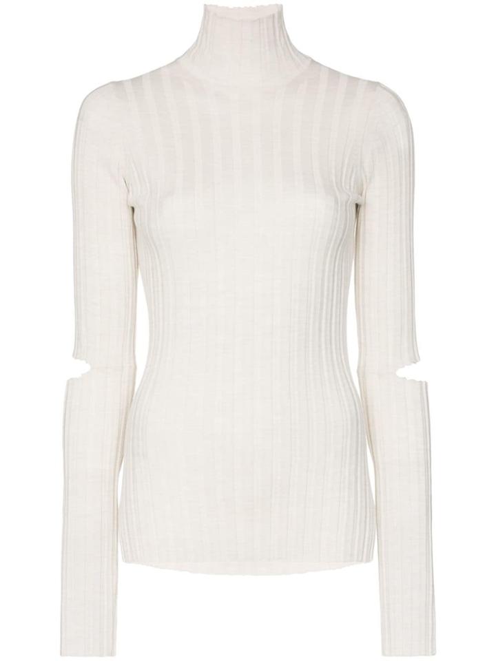 Helmut Lang Cut Out Elbow Turtleneck Jumper - White