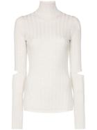 Helmut Lang Cut Out Elbow Turtleneck Jumper - White