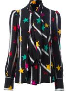 Saint Laurent Neck-tie Star Print Shirt, Women's, Size: 36, Black, Silk