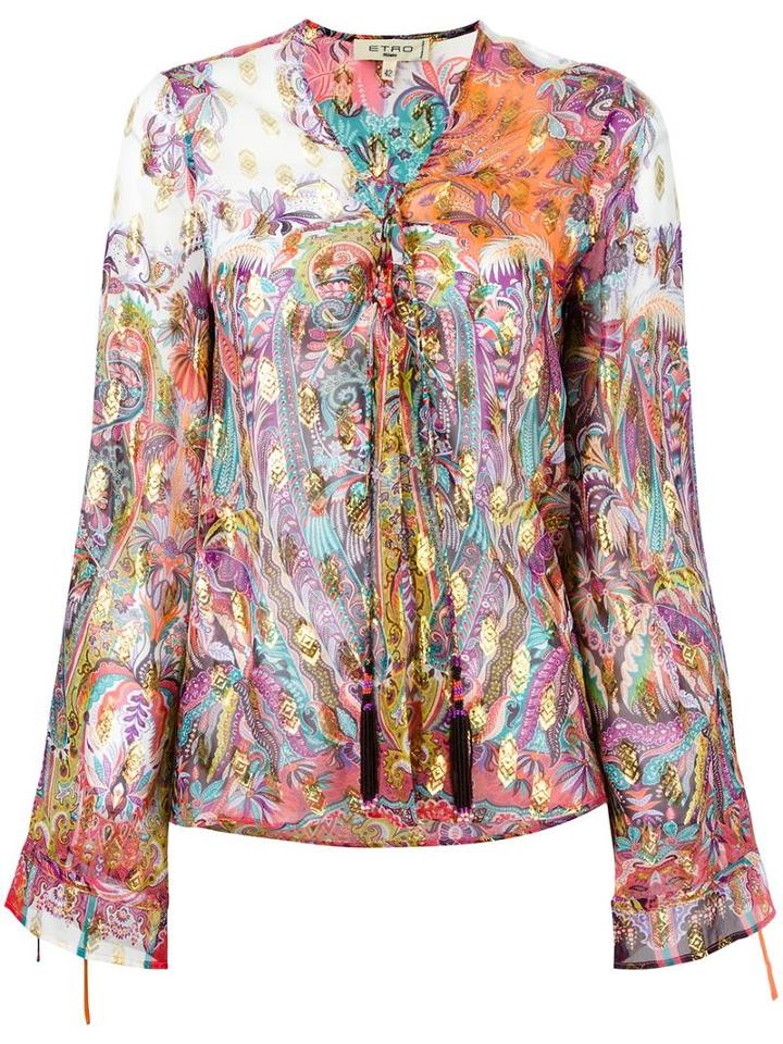 Etro Beaded Tassel Lace Up Blouse, Women's, Size: 44, Silk/other Fibres