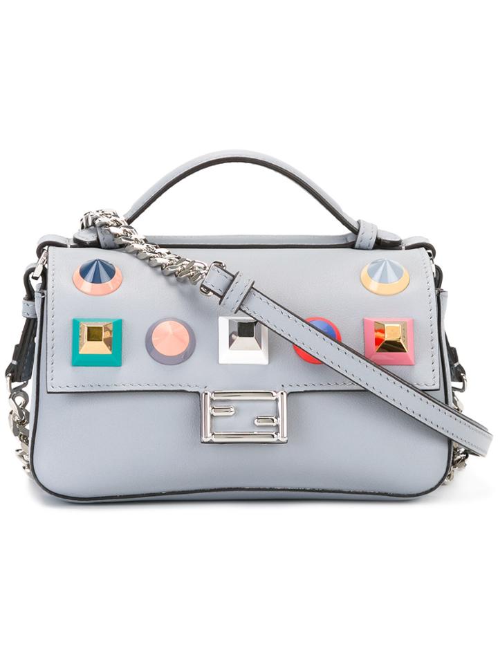 Fendi Double Micro Baguette Shoulder Bag - Grey