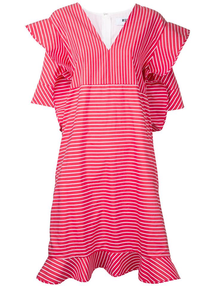 Msgm Striped Origami Shift Dress - Red
