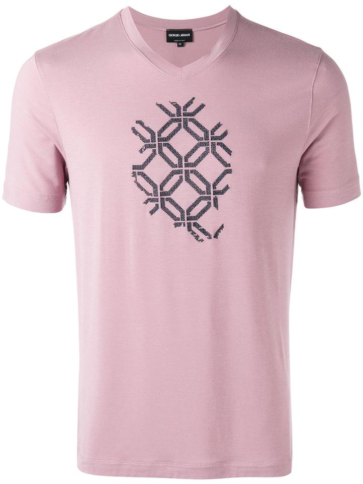 Giorgio Armani - Shallow V-neck T-shirt - Men - Spandex/elastane/viscose - 54, Pink/purple, Spandex/elastane/viscose