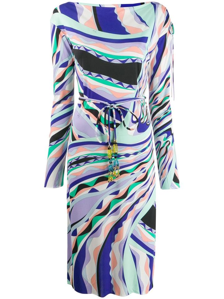 Emilio Pucci Belted Midi Geometric Dress - Blue