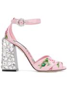 Dolce & Gabbana Embroidered Heel Printed Sandals - Pink & Purple