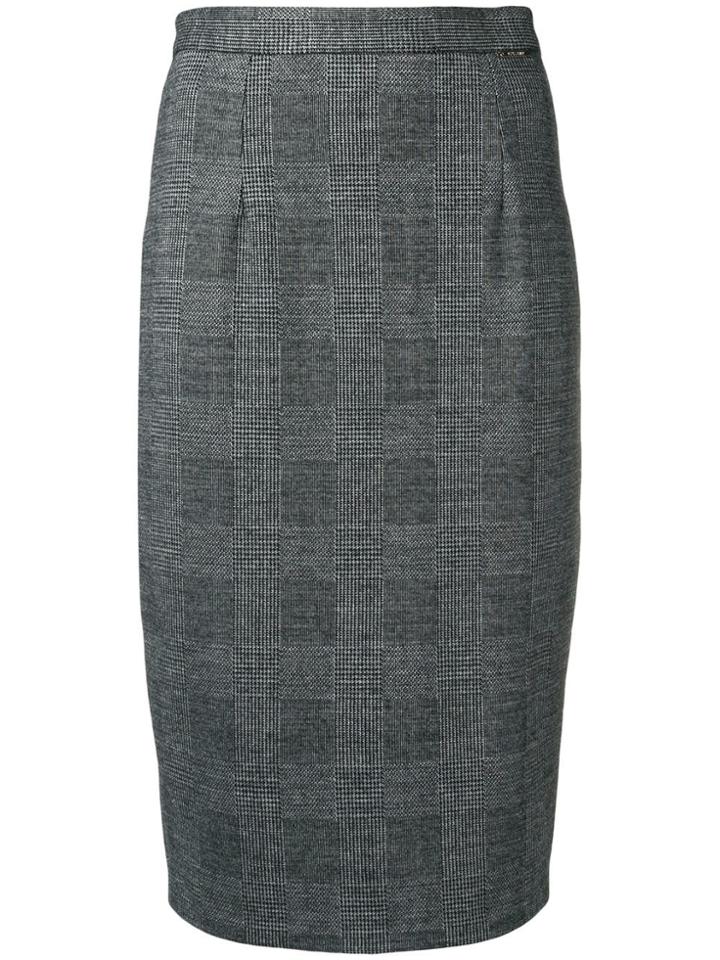 Styland Check Print Pencil Skirt - Black