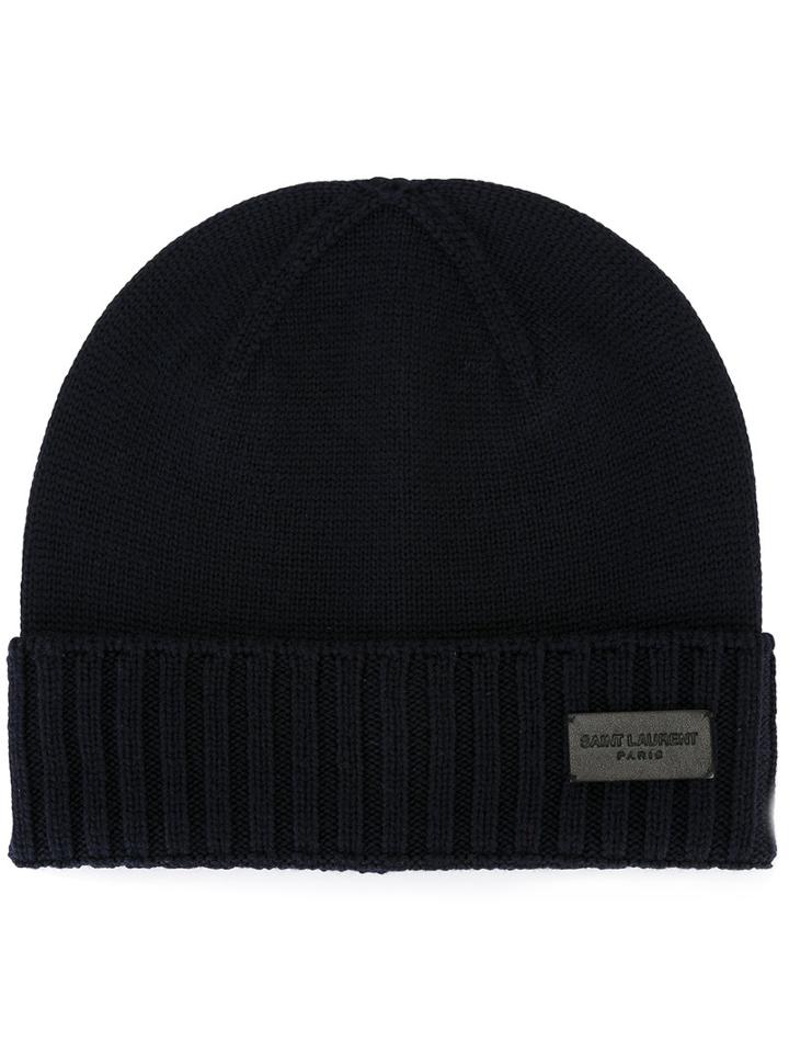 Saint Laurent Beanie Hat, Women's, Size: Large, Blue, Wool