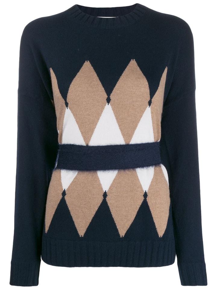 Ballantyne Argyle Cinched-waist Cashmere Jumper - Blue