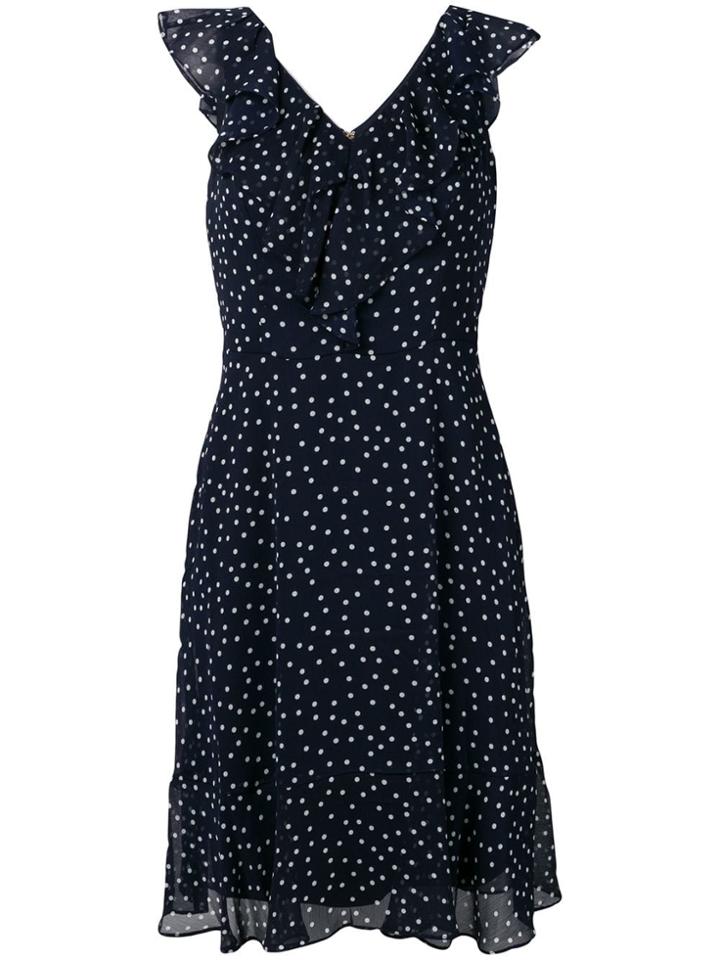 Dkny Dotted V Neck Dress - Blue