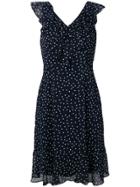 Dkny Dotted V Neck Dress - Blue