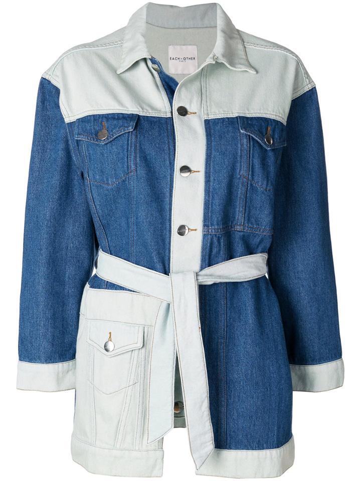 Each X Other Panelled Belted Denim Jacket - Blue