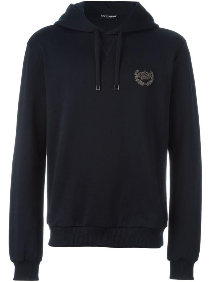 Dolce & Gabbana Embroidered Crown Hoodie, Men's, Size: 48, Blue, Cotton/copper/metallic Fibre/polyester