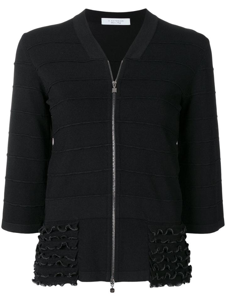 D.exterior Zipped Embroidered Cardigan - Black