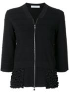 D.exterior Zipped Embroidered Cardigan - Black