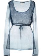 Romeo Gigli Vintage Sheer Longsleeved Top, Women's, Size: Large, Blue