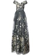 Marchesa Notte Embroidered Off The Shoulder Gown - Grey