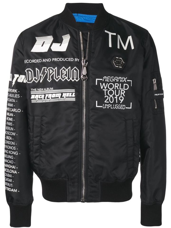 Philipp Plein Slogan Detail Bomber Jacket - Black