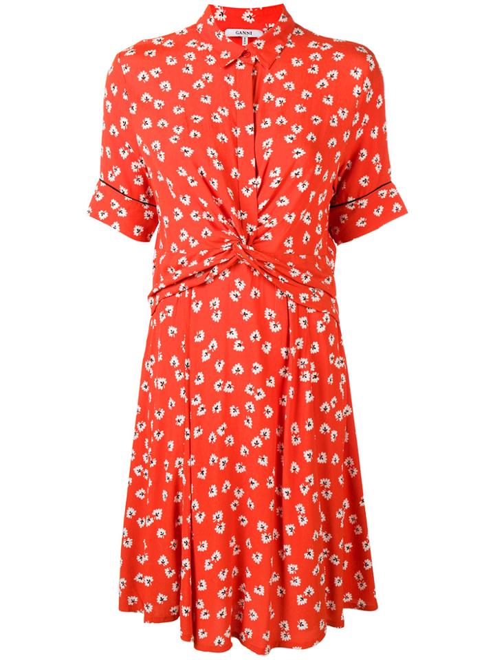 Ganni Printed Twist Dress - Red