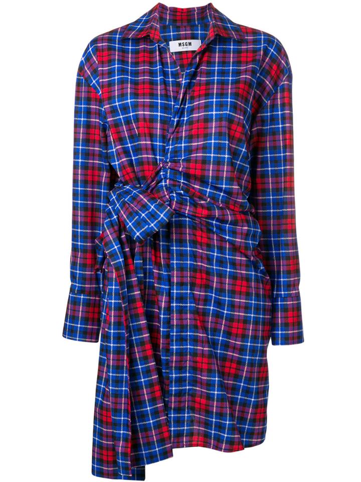 Msgm Waist-tied Check Shirt Dress - Blue