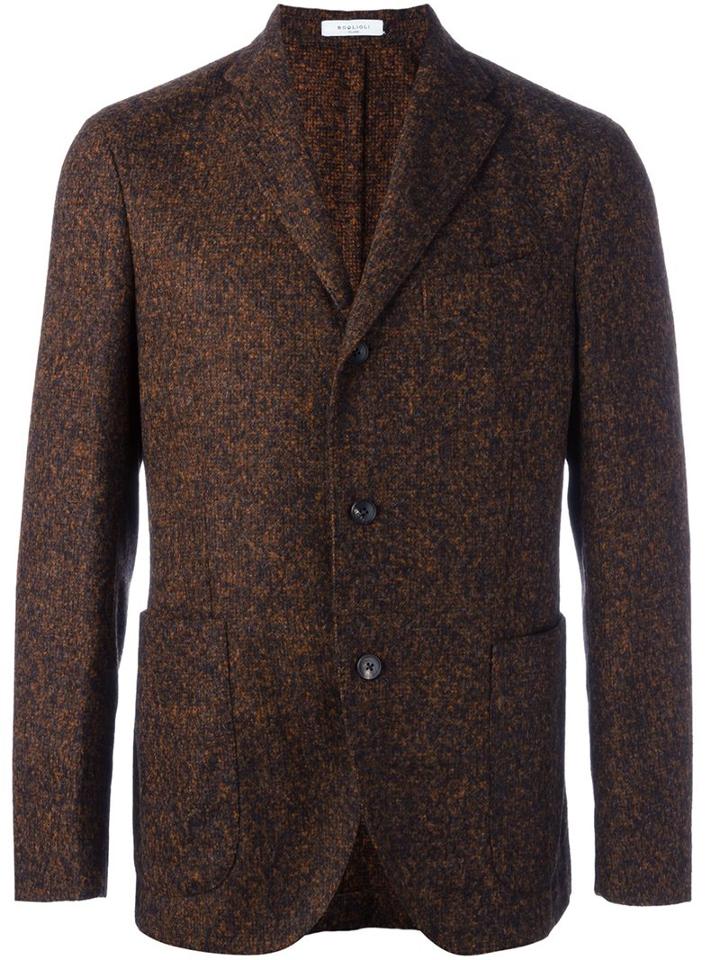 Boglioli Three Button Blazer, Men's, Size: 48, Brown, Nylon/cupro/alpaca