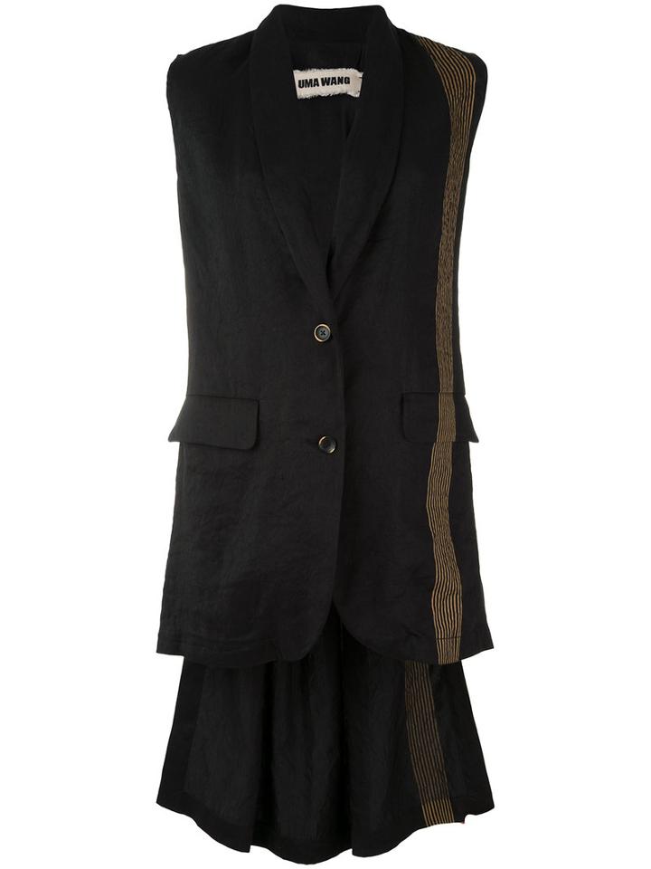 Uma Wang - Revere Long Waistcoat - Women - Linen/flax/viscose - L, Black, Linen/flax/viscose