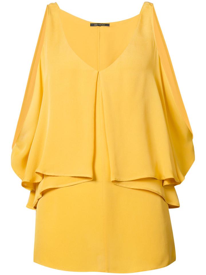 Kobi Halperin - Open Shoulder Draped Blouse - Women - Silk Crepe - S, Yellow/orange, Silk Crepe