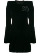 Saint Laurent Velvet Structured Shoulder Dress - Black