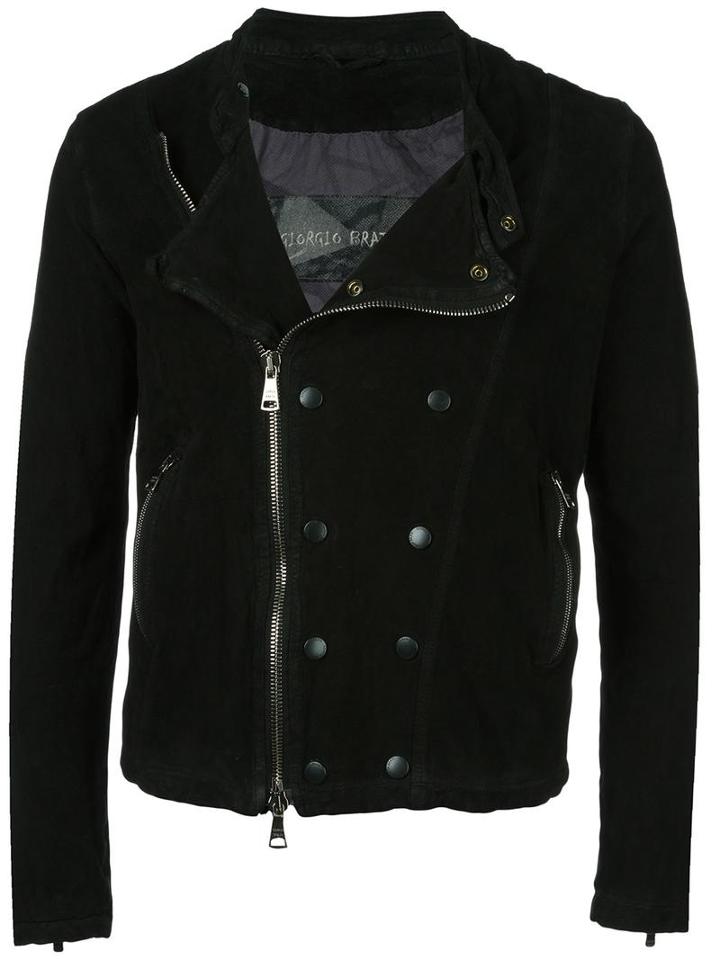 Giorgio Brato Double-breasted Detail Biker Jacket, Men's, Size: 52, Black, Leather