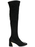 Fabi Plaque Detail Knee-high Boots - Black