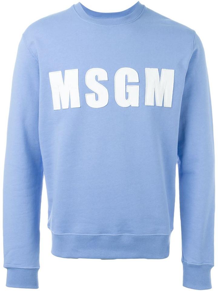Msgm Logo Patch Sweatshirt, Men's, Size: Xl, Blue, Cotton