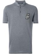 Dolce & Gabbana Owl Patch Polo Shirt, Men's, Size: 52, Grey, Cotton