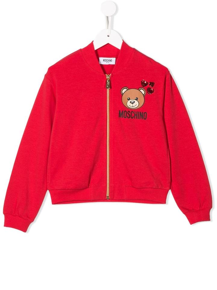 Moschino Kids Teen Logo Zipped Bomber Jacket - Red
