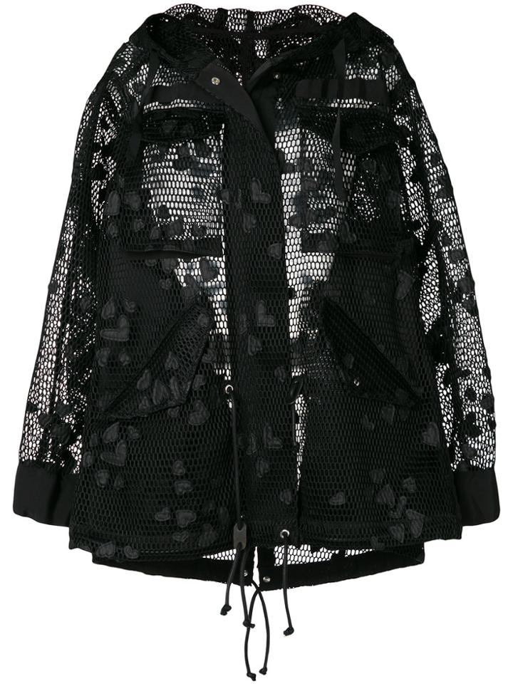 Sacai Net Hooded Coat - Black