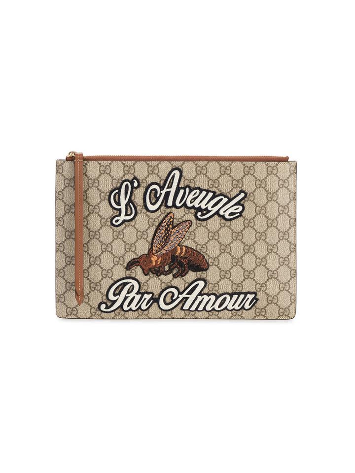 Gucci - Gg Supreme Clutch - Women - Cotton/leather - One Size, Brown, Cotton/leather