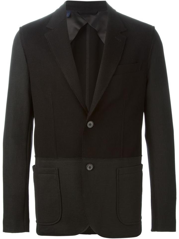Lanvin Contrasting Panel Blazer, Men's, Size: 50, Black, Cotton/polyamide/viscose