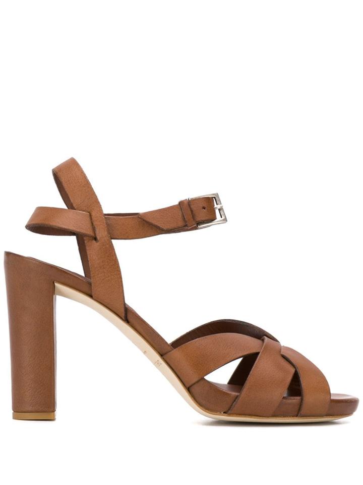 Del Carlo Strappy Block Heel Sandals - Brown