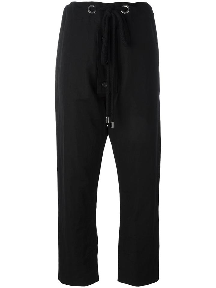 Marni Cropped Drawstring Detail Trousers, Women's, Size: 40, Black, Cotton/linen/flax