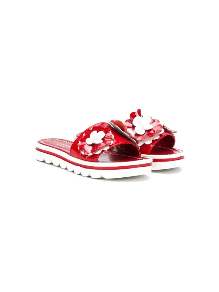 Ermanno Scervino Junior Teen Floral Appliqué Slides - Red