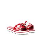 Ermanno Scervino Junior Teen Floral Appliqué Slides - Red