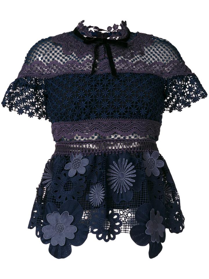 Self-portrait Fringed Lace Top - Blue