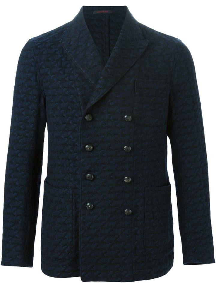The Gigi Double Breasted Print Coat - Blue