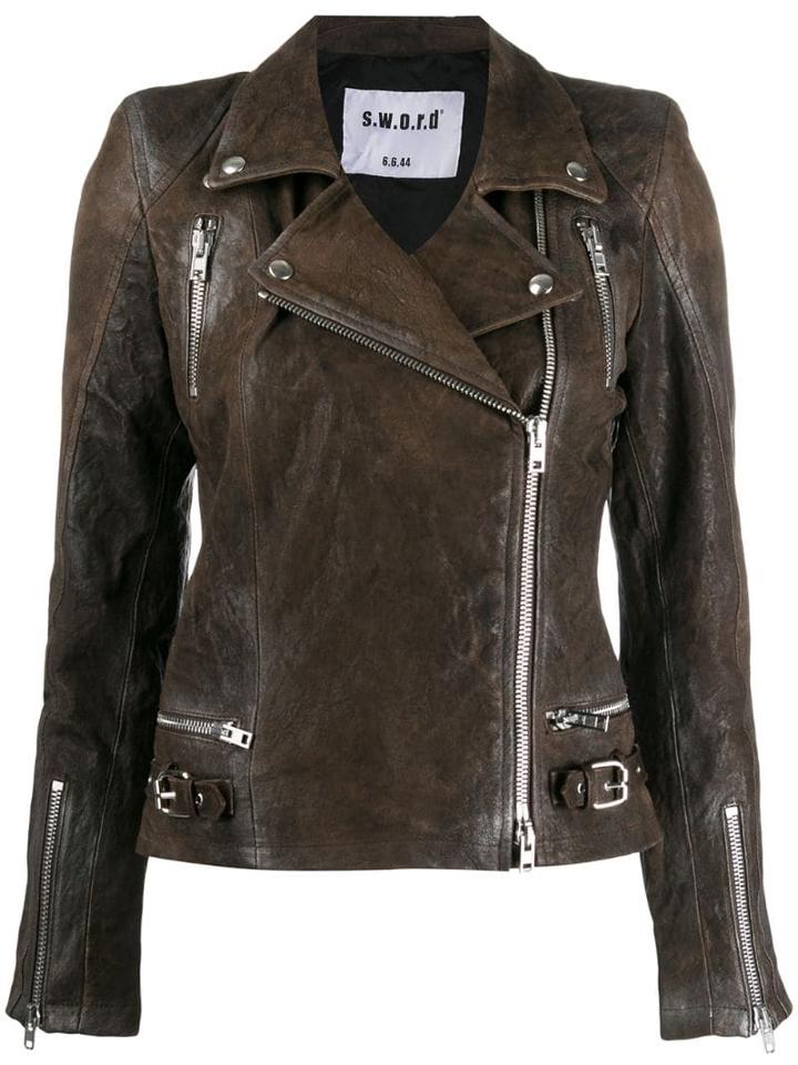 S.w.o.r.d 6.6.44 Fitted Biker Jacket - Brown
