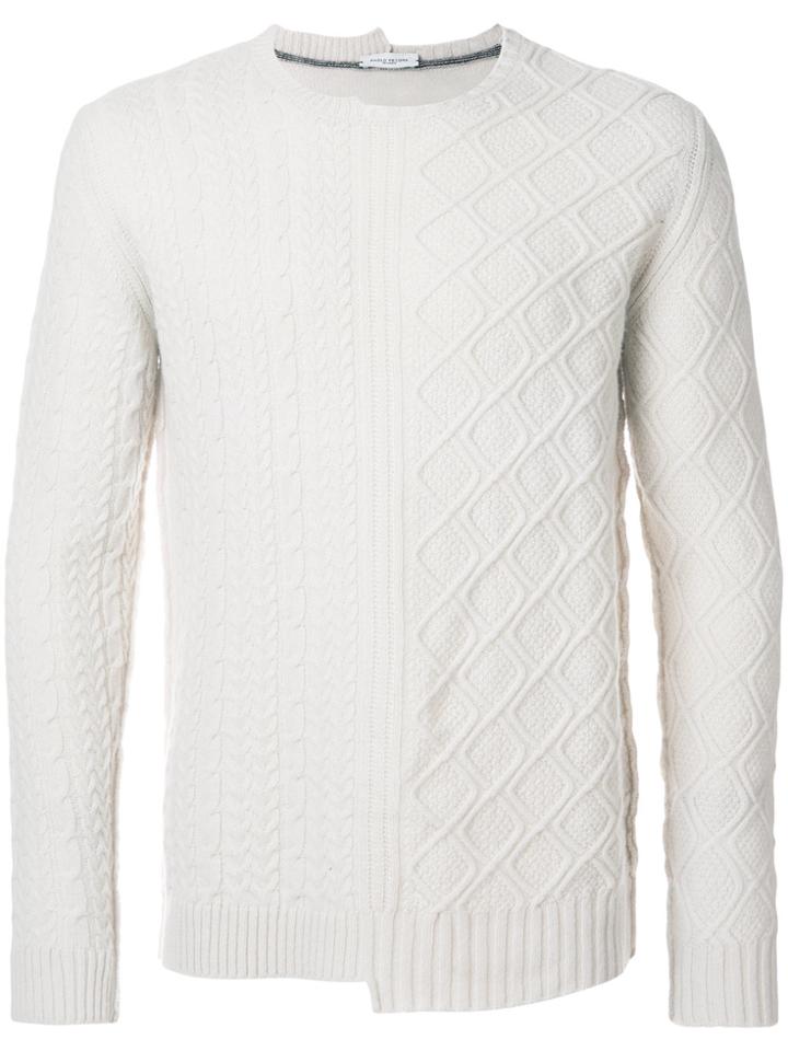 Paolo Pecora Asymmetric Contrast Knit Sweater - White