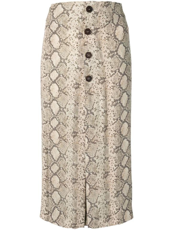 Rokh Snakeskin Effect Midi Skirt - Brown
